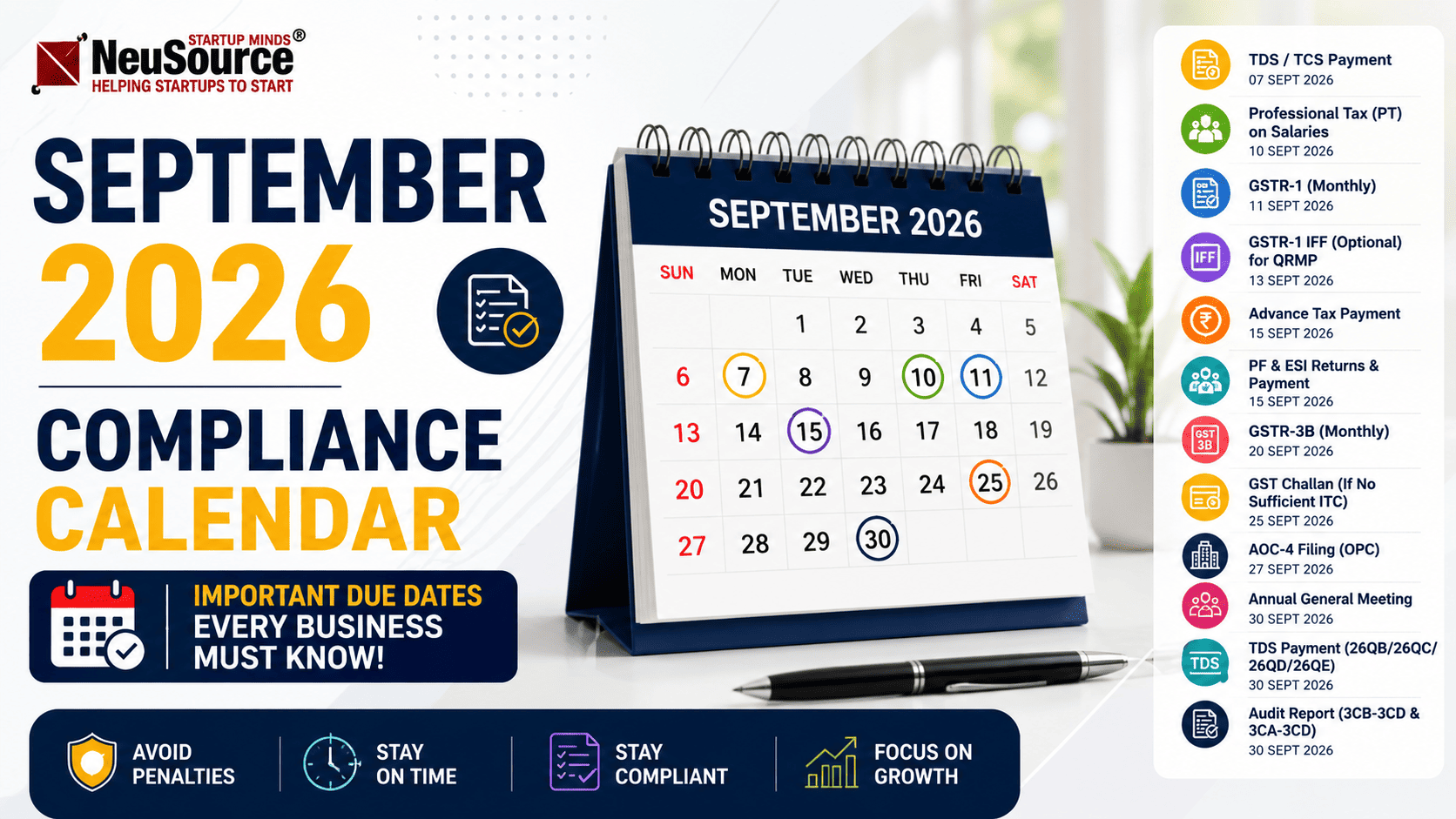 September 2026 Compliance Calendar India: Key Due Dates